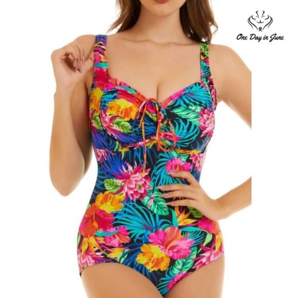 Peddney Tie Back Ruched Front One Piece Swimsuit Size S - Picture 1 of 3